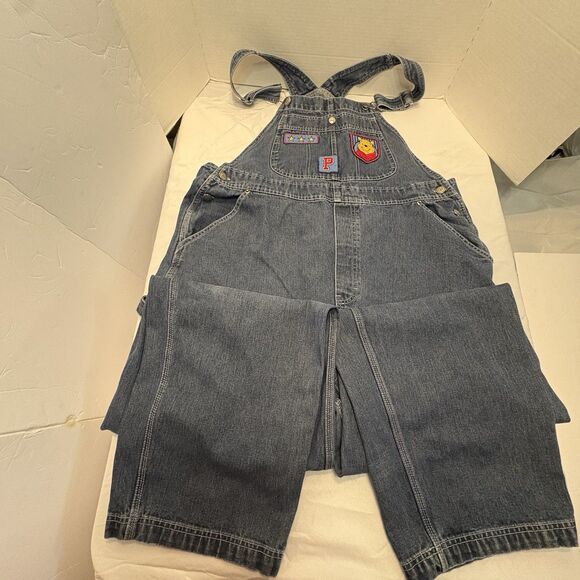 Disney Vtg 90s Pooh Denim Jean Bib Overalls Dungarees Embroidered XL - Picture 1 of 13